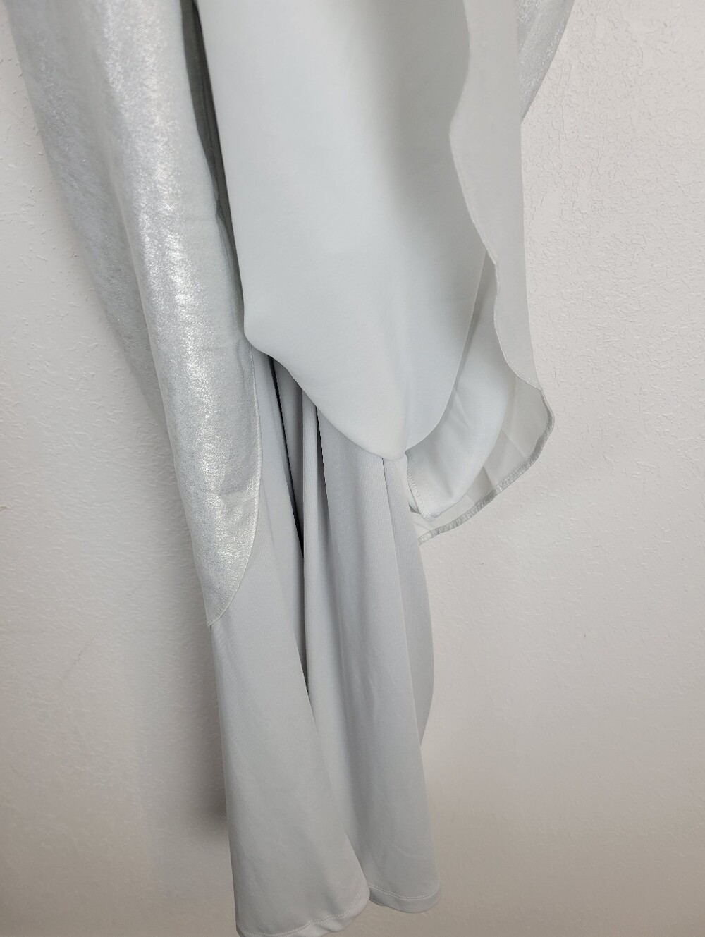 NWT DKNY Women's Silver Shimmer Surplice Balloon Sleeve Belted A-Line Dress Sz10 - Picture 8 of 13